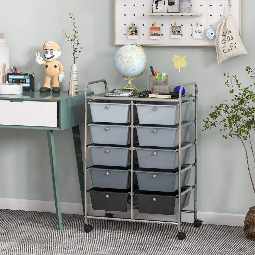 10-Drawer Rolling Storage Cart-Gray - Gallery View 1 of 10