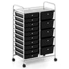 Rolling storage cart with 15 black drawers and chrome-plated metal frame, ideal for home, dorms, or classrooms.
