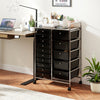 Rolling storage cart with 15 black drawers and chrome-plated metal frame, ideal for home or classroom organization.