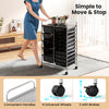 Rolling storage cart with chrome-plated metal frame and 15 black drawers, featuring convenient handles and wheels for.