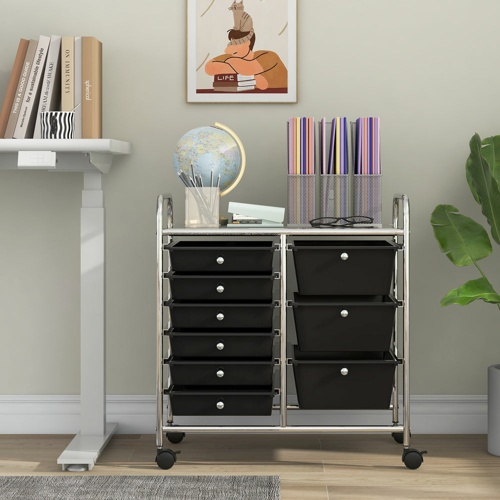 9-Drawer Rolling Storage Cart with Colorful Drawers and Metal Frame-Black - Gallery View 1 of 10