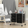 9-drawer rolling storage cart with black drawers and metal frame, ideal for organizing supplies in home or studio.