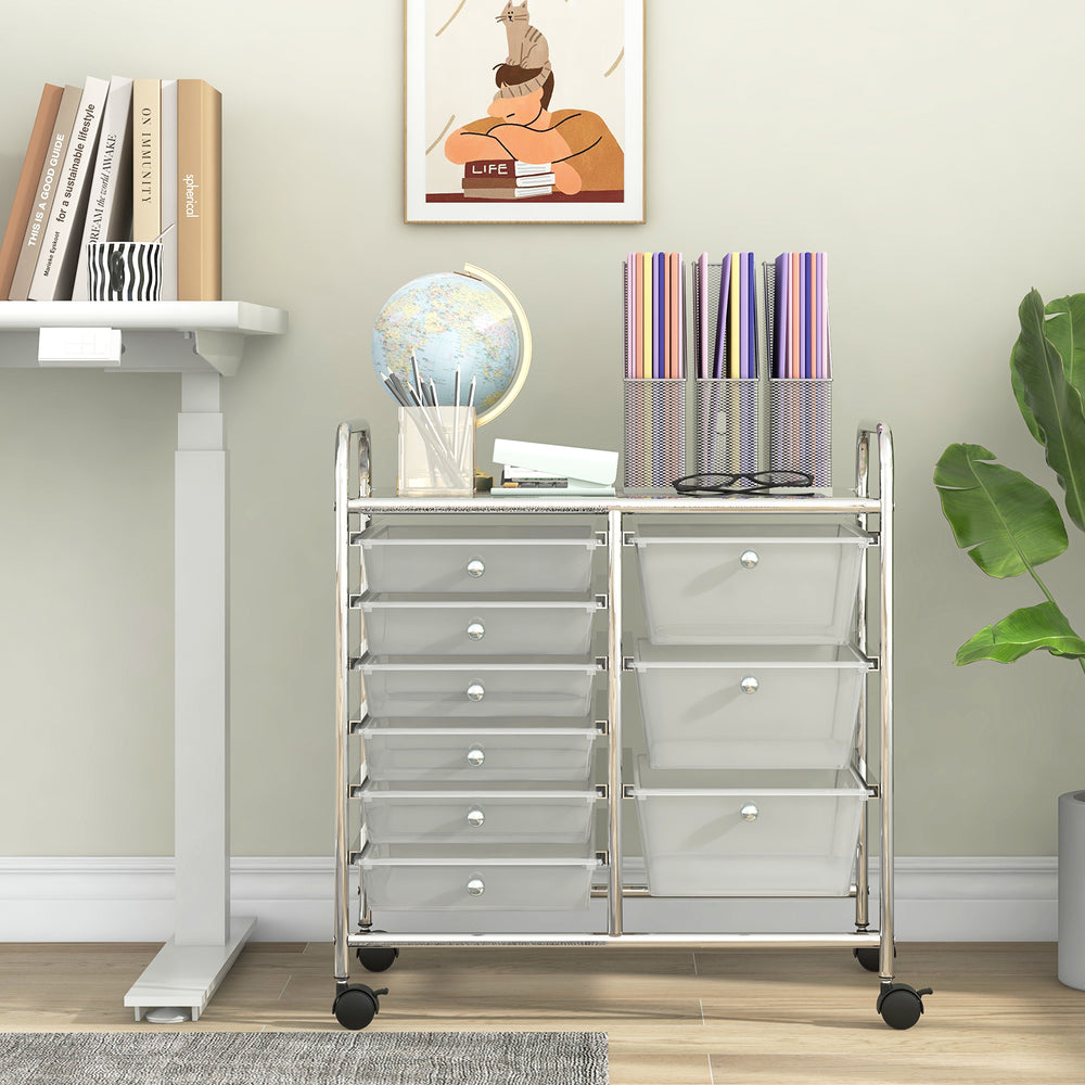 9-Drawer Rolling Storage Cart with Colorful Drawers and Metal Frame-Transparent - Gallery View 1 of 10