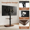 Rolling TV stand on wheels for 32-75 inch TVs, featuring adjustable height, storage shelves, and cable management clips.