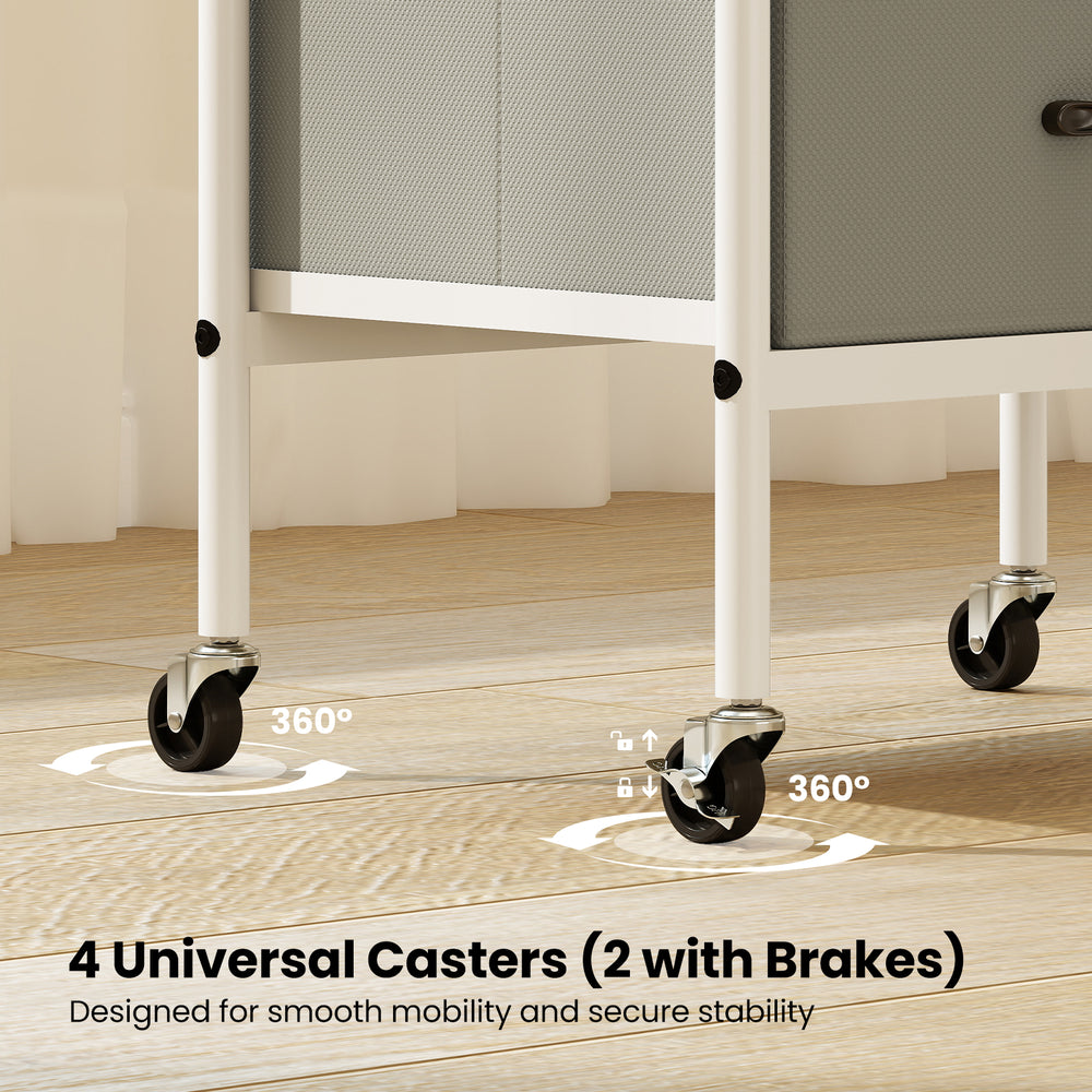 Rolling utility storage cart featuring 4 universal casters, 2 open shelves, and 2 fabric drawers for versatile.