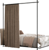 Adjustable black room divider curtain rod with no-drill installation, suitable for various ceiling heights and spaces.
