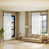 Adjustable black tension rod for floor-to-ceiling installation, suitable for various curtain types in modern living.