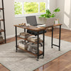 360° rotating sofa side table in rustic brown with 2-tier storage shelves for versatile use in living room or office.
