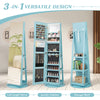 360° rotating mirrored jewelry cabinet armoire in blue with LED lighting, lockable storage, and versatile design for.