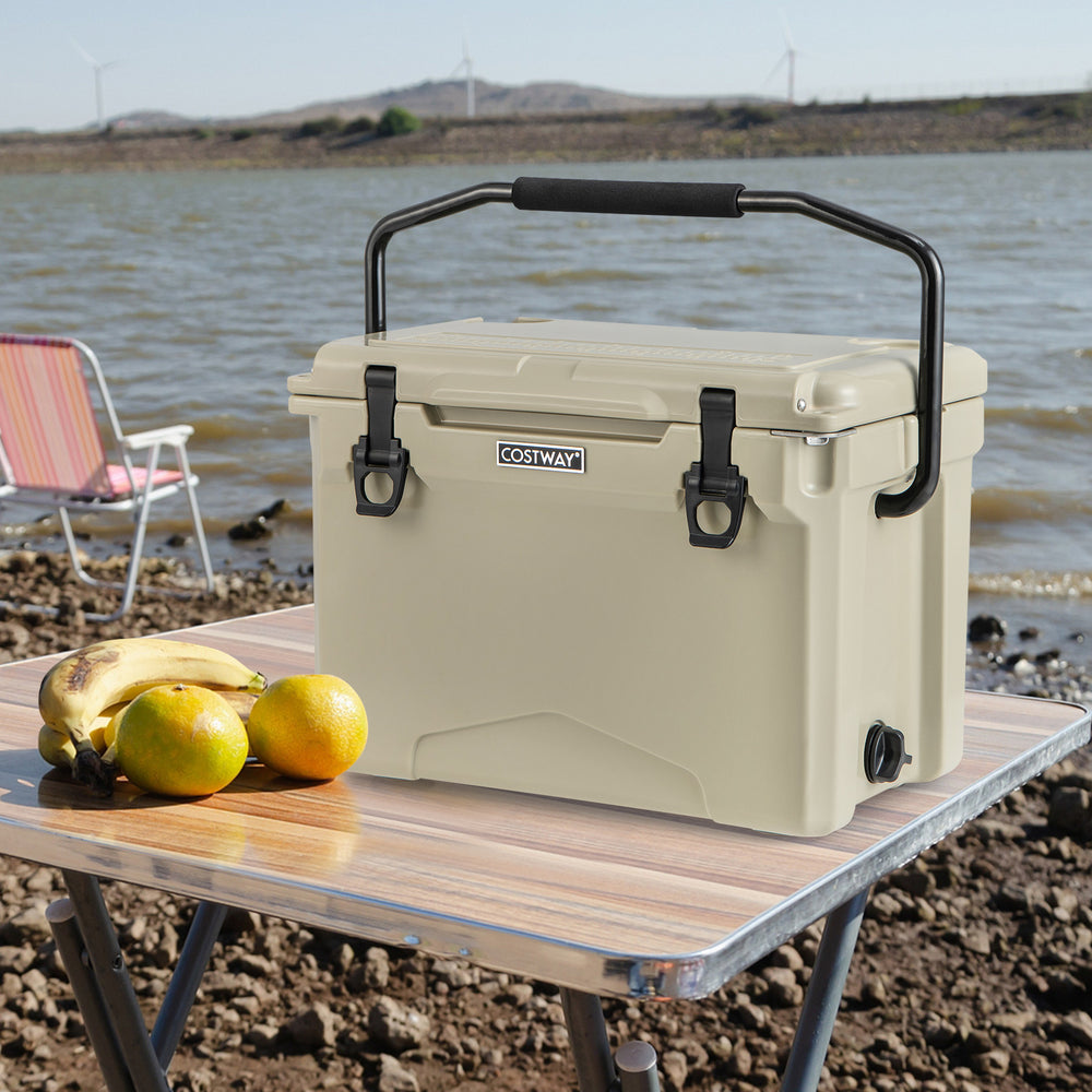 25 QT Hard Cooler with Aluminum Handle and Integrated Cup Holders-Tan - Gallery View 1 of 10