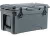 Rotomolded cooler in gray with integrated cup holders, bottle opener, and 30-quart capacity for outdoor activities.