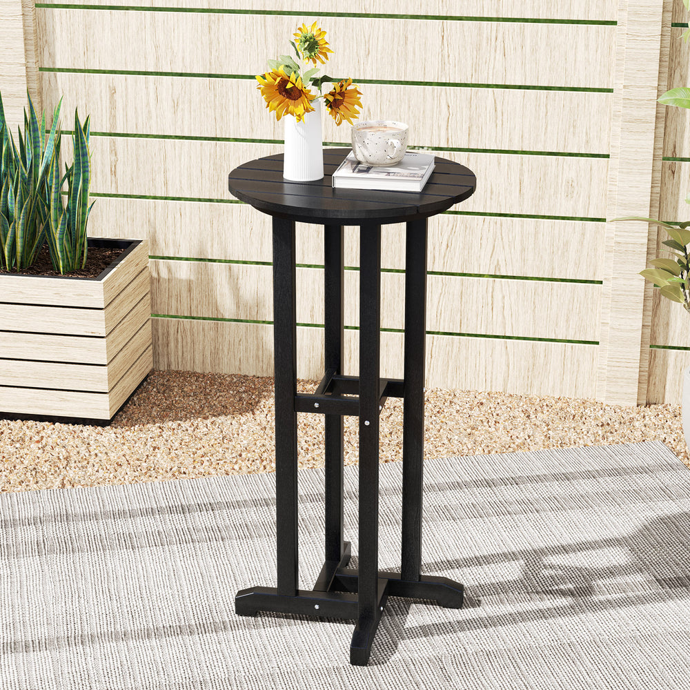 21.5 Inch Round Bar Table Patio HDPE Bar Height Dining Table with Slatted Tabletop-Black - Gallery View 1 of 9