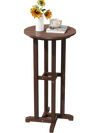 Round 21.5-inch bar table in brown HDPE with slatted design, ideal for outdoor dining by the poolside or balcony.