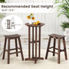 Round bar height dining table with slatted HDPE tabletop in brown, ideal for outdoor use with bar chairs.