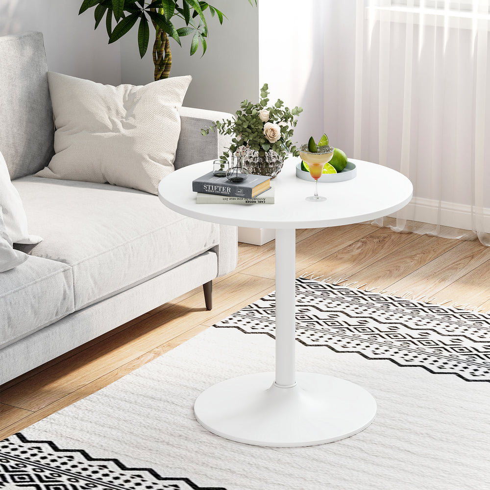 Round bistro table with a 24" tabletop, shown at bar height, perfect for cocktails and daily activities.