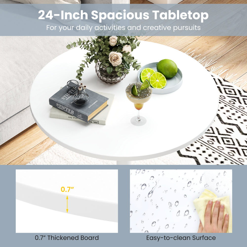 Round bistro table with a 24" spacious tabletop, featuring a 0.7" thickened board and easy-to-clean surface for.
