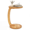 C-shaped side table made of solid teak wood with a thickened top, perfect for snug placement beside a couch.