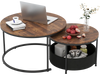 Round coffee table set of 2 with dual tabletops and storage basket, ideal for living rooms and space-saving.