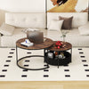 Round Coffee Table Set of 2 Circle Cocktail Table with Storage Basket - Gallery View 1 of 10