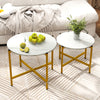 Round Coffee Table Set of 2 with Heavy-Duty Metal Frame-White - Gallery View 1 of 10