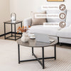 Round coffee table with gray tabletop and black metal frame, part of a 3-piece set for versatile living room use.
