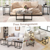 Round coffee table with two square end tables in gray, featuring a textured surface and sturdy metal frame for.