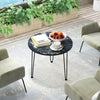 Round coffee table showcasing a thickened black faux marble surface and metal tripod legs, ideal for stylish small.