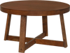 Round coffee table with walnut finish, sturdy rubber wood legs, and 30-inch diameter, perfect for living room decor.