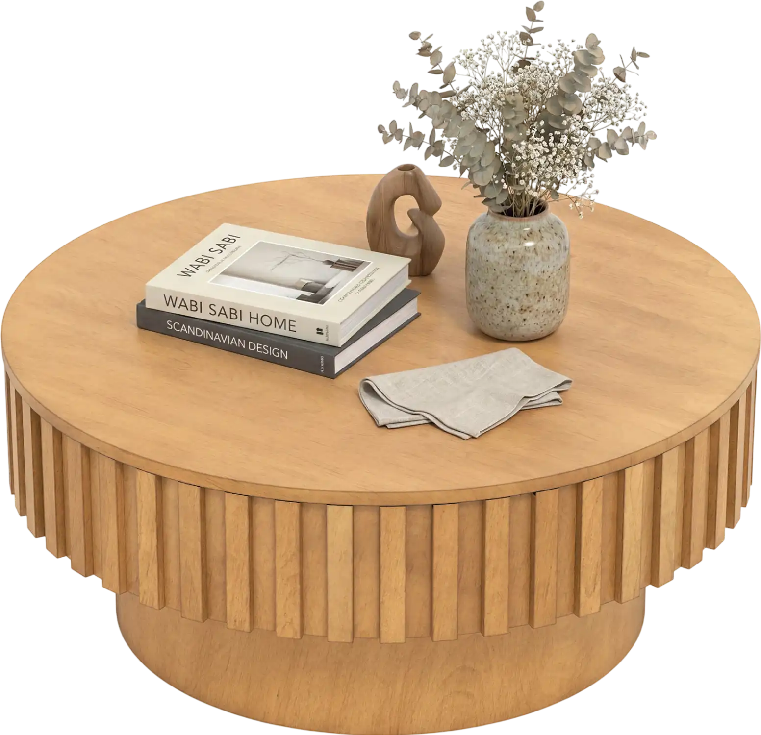 Costway Round Drum Coffee Table w/ Hidden Storage 51072343 New