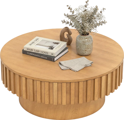 Costway Round Drum Coffee Table w/ Hidden Storage 51072343 New