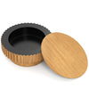 Round coffee table with hidden storage, featuring rubber wood fluted accents and a sleek birch veneer surface.