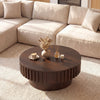 Round Coffee Table with Storage Modern Wooden Drum Coffee Table with Hidden Compartment-Walnut - Gallery View 1 of 10