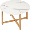 Round 24" modern center table features a faux marble top and acacia wood legs, perfect for living rooms and home offices.