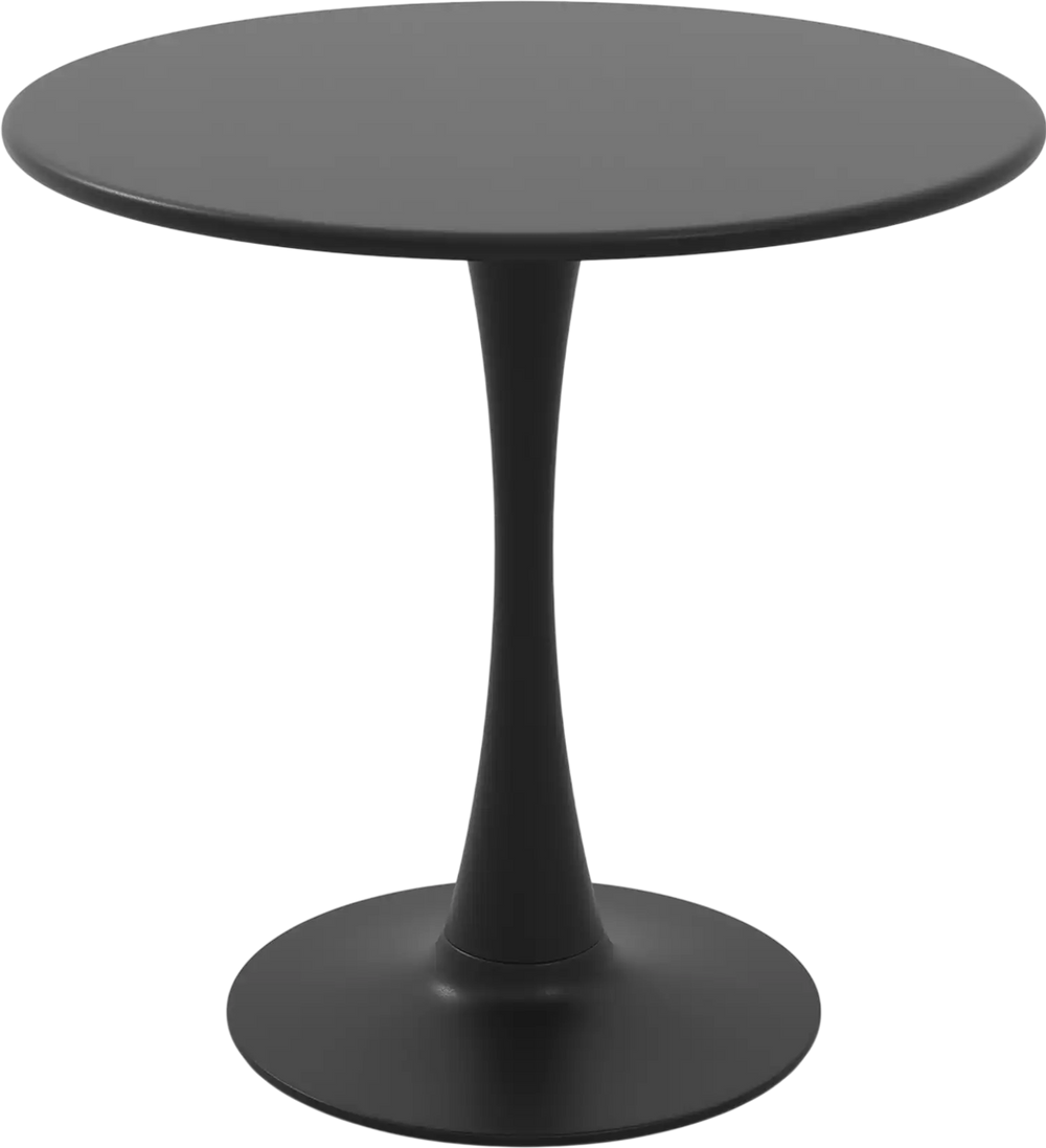 Round 31.5-inch black dining table with a smooth surface and anti-slip base, perfect for dining rooms or cafes.