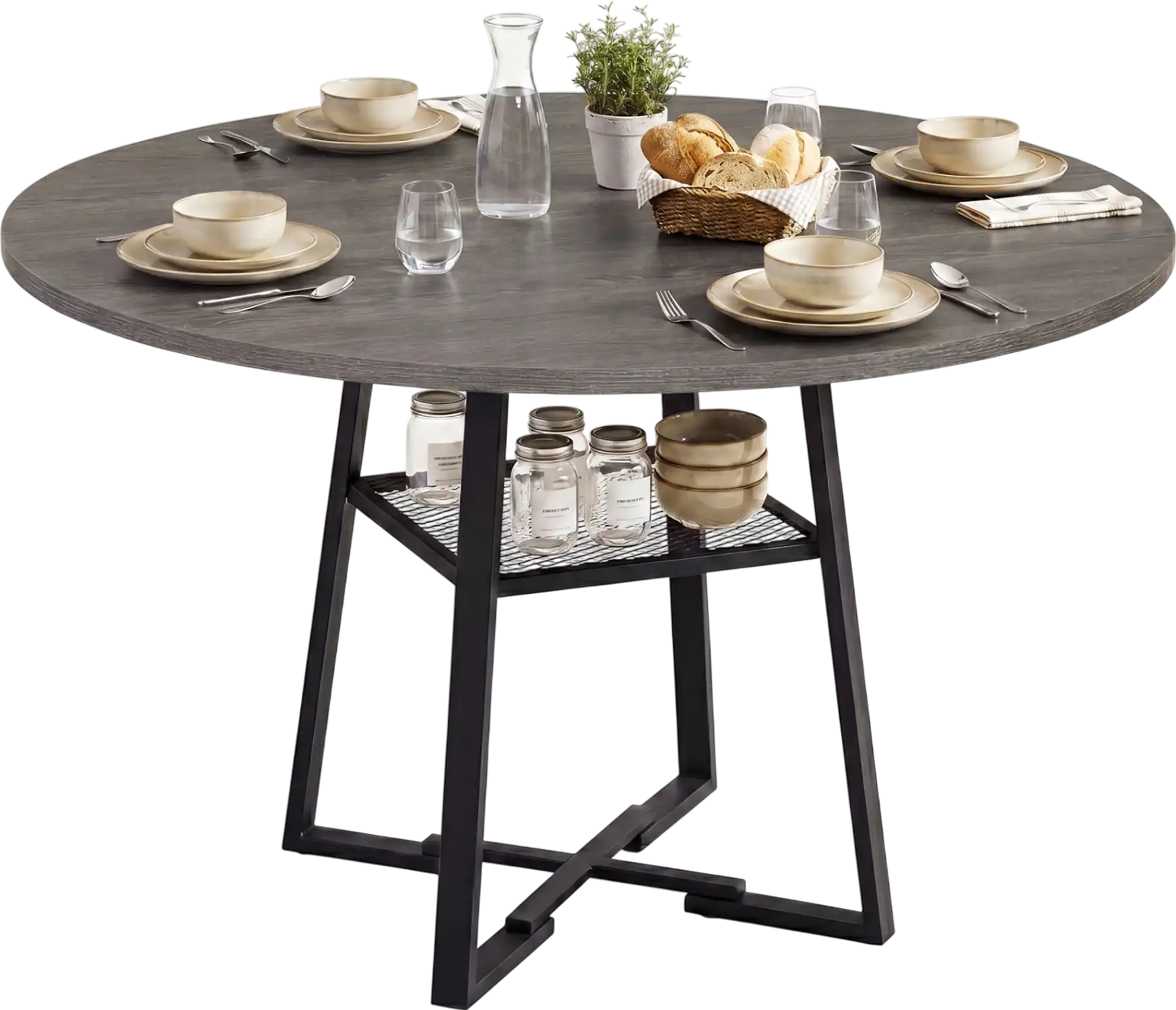 Costway Round Dining Table for 4-6 with Storage Shelf Metal Legs 29033068 New