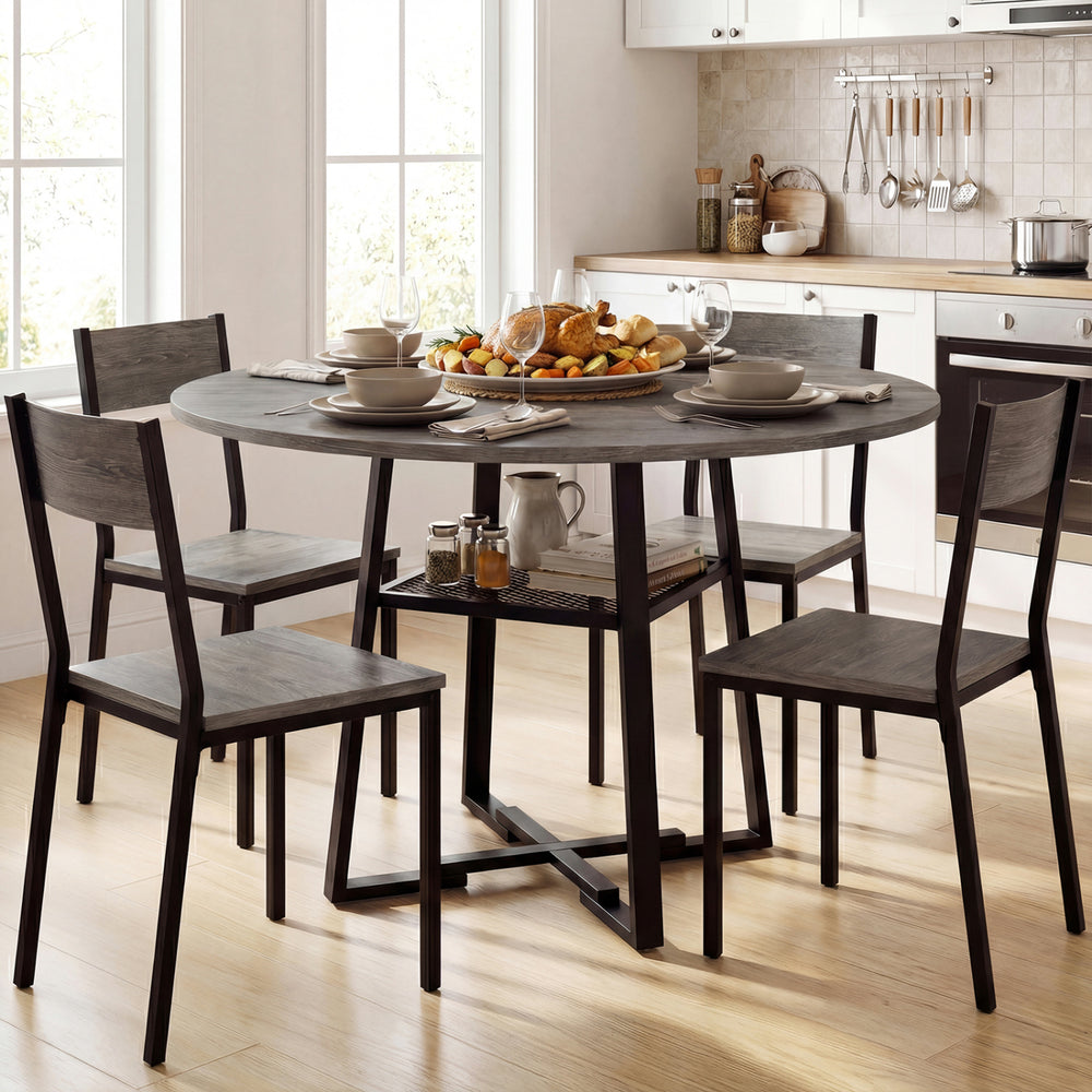 Round Dining Table for 4-6 with Storage Shelf and Metal Legs-Gray - Gallery View 1 of 11