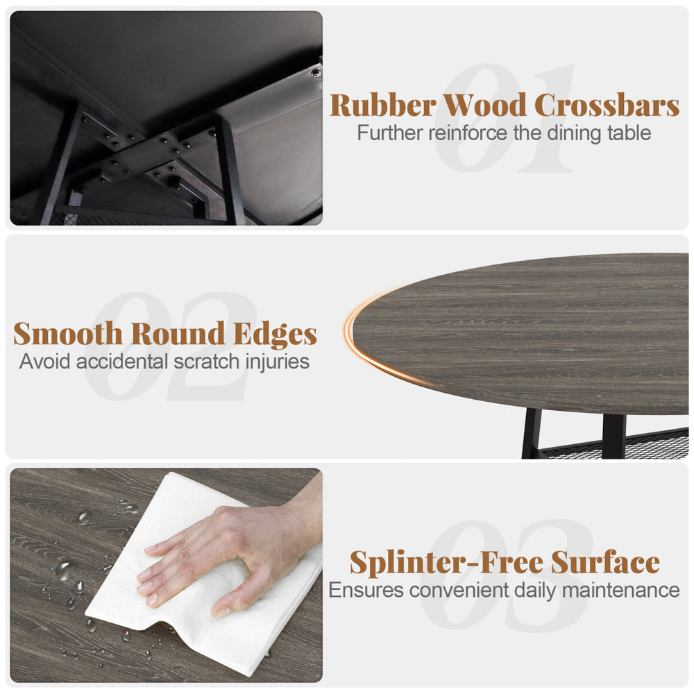 Rubber wood crossbars and smooth round edges of the gray round dining table ensure safety and stability for family.