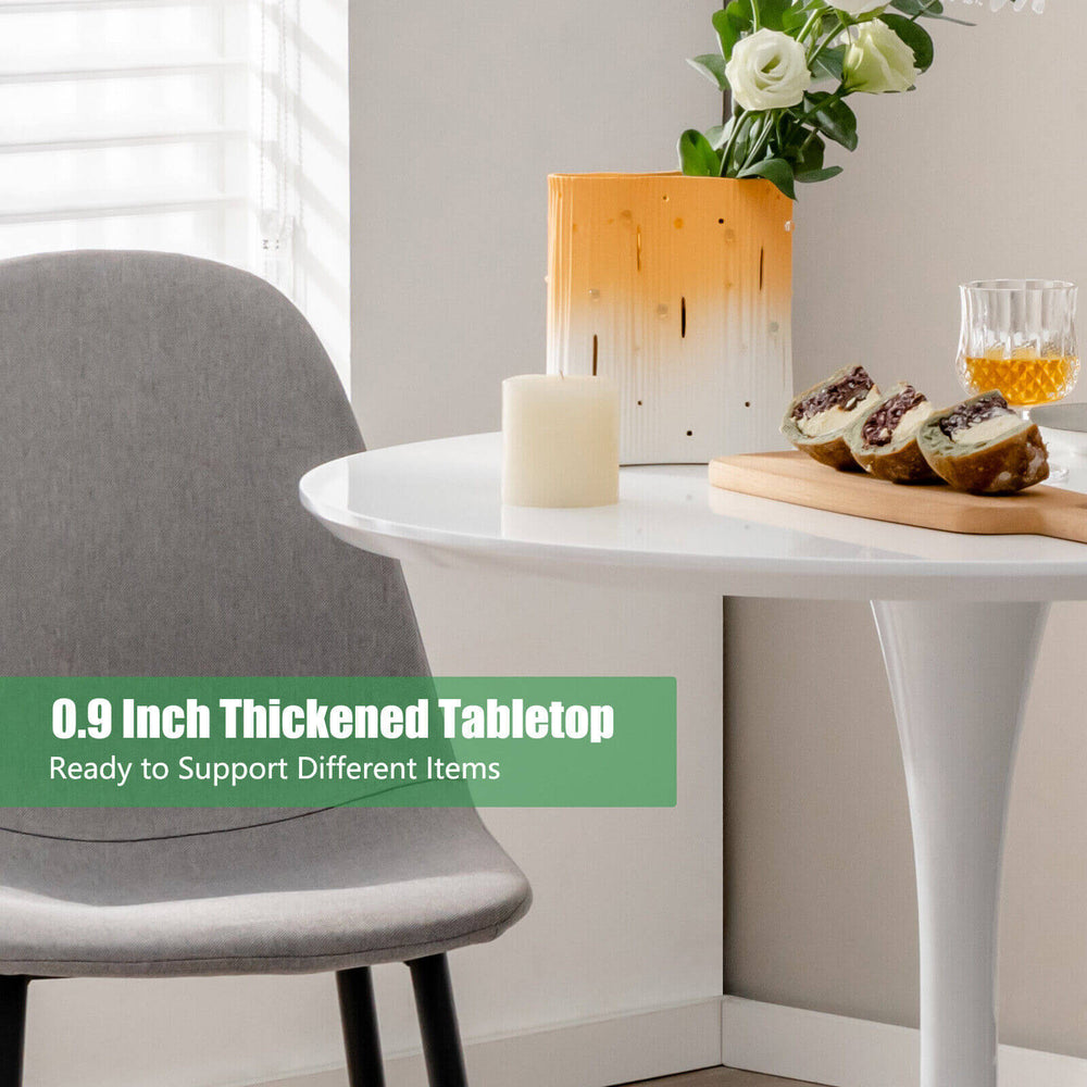Modern 32-inch round dining table with 0.9-inch thick MDF top, perfect for small spaces and versatile use.
