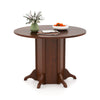 Round walnut dining table with pedestal base, featuring a spacious waterproof MDF top, ideal for 4-6 people.