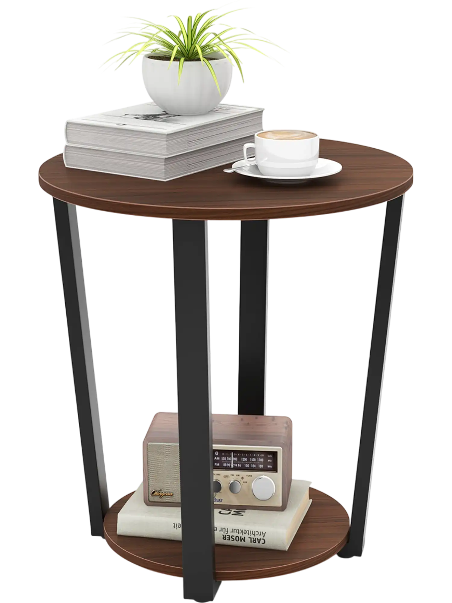 Costway Round End Table Open Shelf Metal Frame 25146938 New