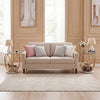 Faux marble side table with a round tempered glass top and gold metal frame, ideal for stylish and modern interiors.
