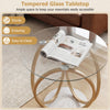 Round end table with a sturdy tempered glass tabletop and faux marble base, perfect for modern spaces.