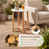 Round end table with a faux marble top and solid acacia wood legs, featuring a stable cross-shaped frame for versatile use.