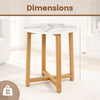 Round end table featuring a 16" faux marble top and solid acacia wood legs, ideal for versatile living room use.