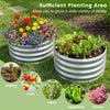 Round galvanized raised garden bed with vibrant flowers and vegetables, ideal for patios and gardens.