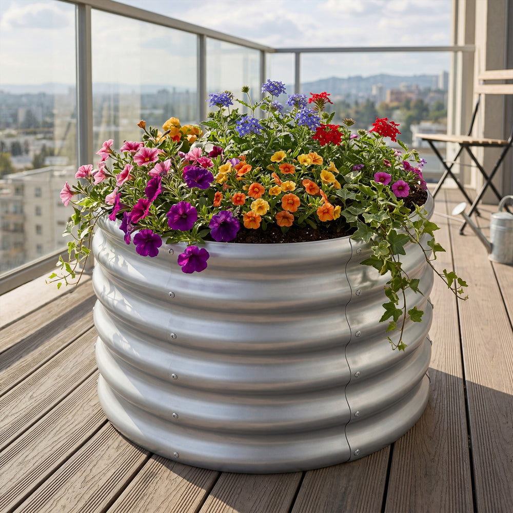 Round Galvanized Raised Garden Bed with Open-Ended Base-M - Gallery View 1 of 8