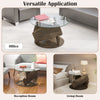 Round glass coffee table with a gray rubberwood base, ideal for office or living room use, showcasing modern design.