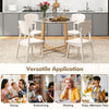 Round 42-inch glass dining table with rubber wood legs, perfect for dining, entertaining, and afternoon teas.