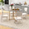 Round 42-inch glass dining table with tempered glass top and rubber wood legs, perfect for dining and gatherings.