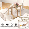 Round 42-inch dining table with heat-resistant tempered glass and natural rubber wood legs, perfect for gatherings.